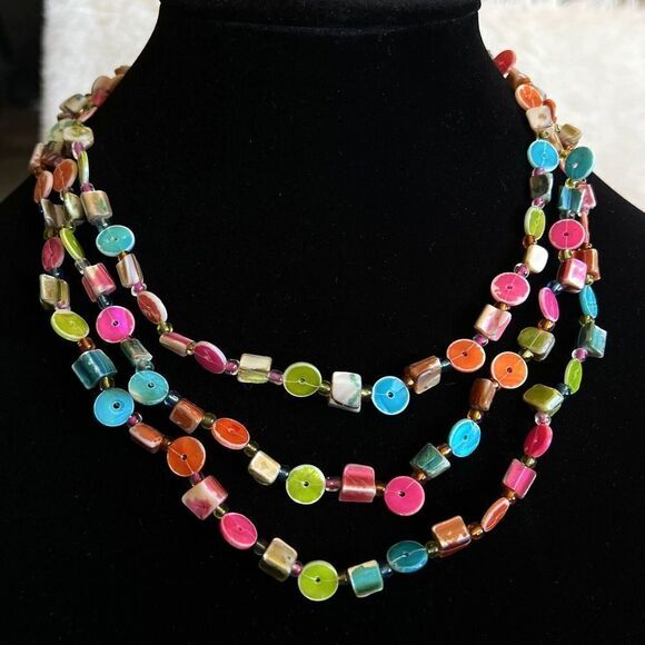 Unbranded Jewelry - 17" Multi-Strand‎ Multicolor Handmade Statement Necklace / Boho Style / Shell